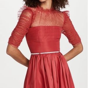 NWT Self-Portrait Red Taffeta Mini Dress with Rhinestone Belt Size US 4/UK 8